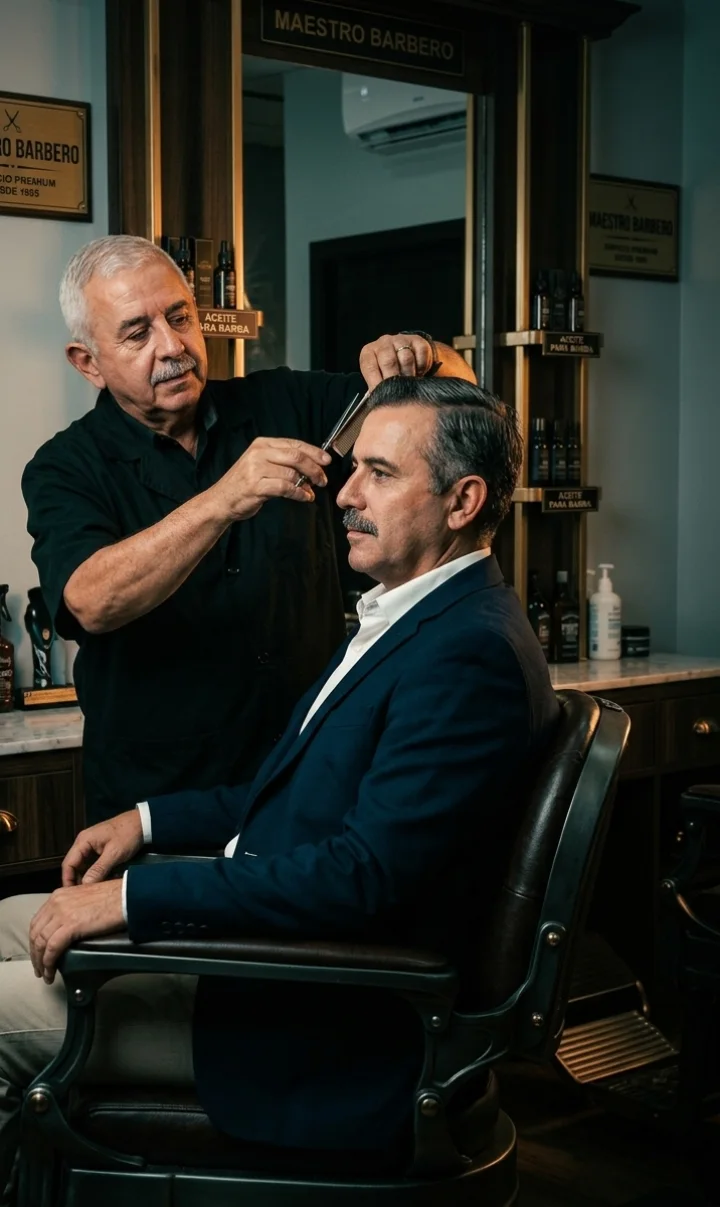 Pedro giving a precise men's cut